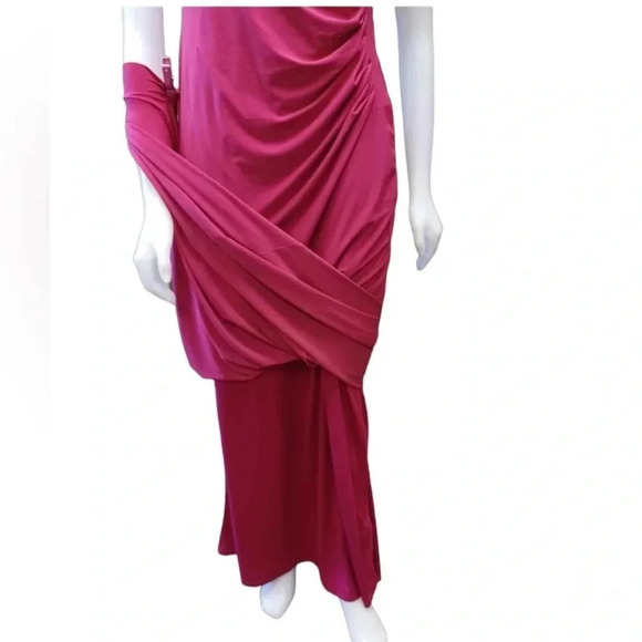 Adrianna Papell Off the Shoulder Mermaid Maxi Dress Bright Syrah  Size 12 - Picture 7 of 14